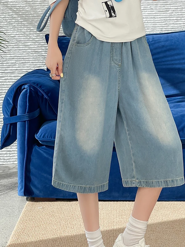 

High Waist Wide Leg Short Jeans Casual Breathable Cotton Summer 2026 Thin Straight Seven-Foot Outlet Denim Shorts