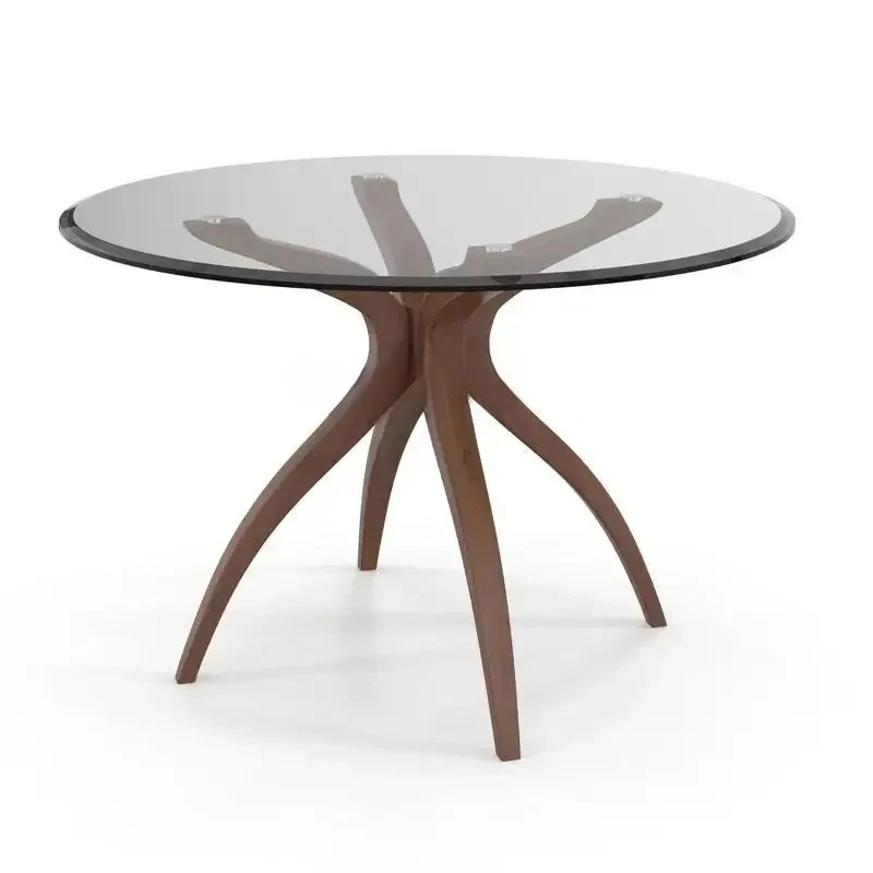 

cqyNordic designer solid wood black walnut home simple creative restaurant tempered glass