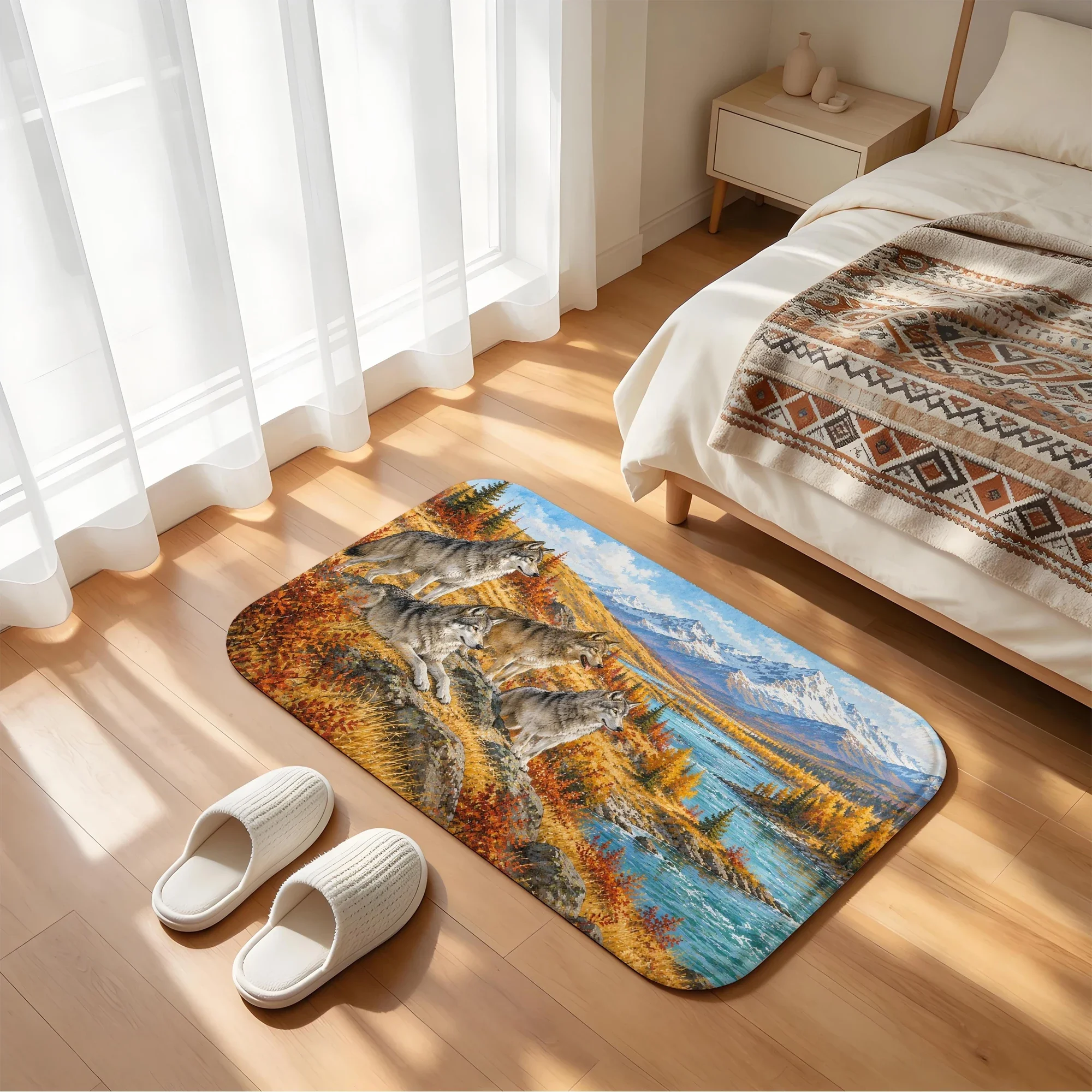 Wolf Pack Grassland Bath Mat Water Absorbent Quick Dry Anti-Slip Shower Rug Floor Carpet for Bathroom Home Decor