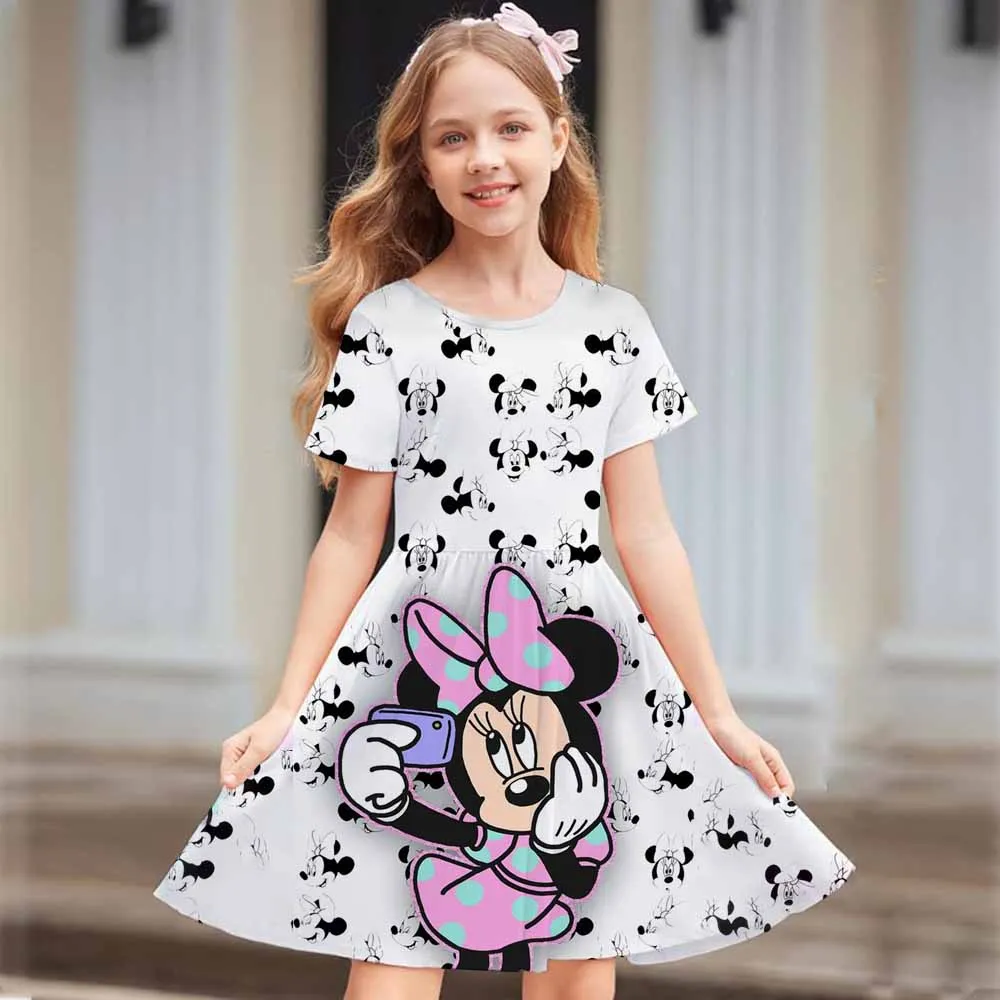ミッキーマウス夏の女の子のスカート半袖ドレス 3D プリント漫画ディズニーかわいい子供のファッション MNSO パーティートレンディな服