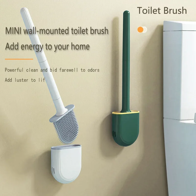 Toilet Brush Soft Plastic No Dead Corner Cleaning Silicone Toilet Brush With Base with Bracket Bathroom Accessories