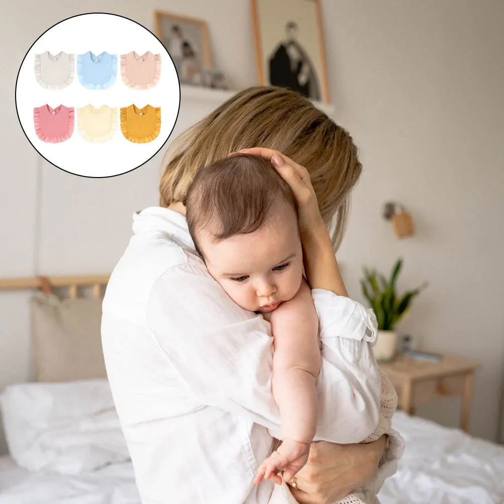 

6Pcs Cotton Baby Bibs for Drooling Feeding Teething Soft Absorbent Reusable Washable Ruffled Design Infant Bibs for Girls