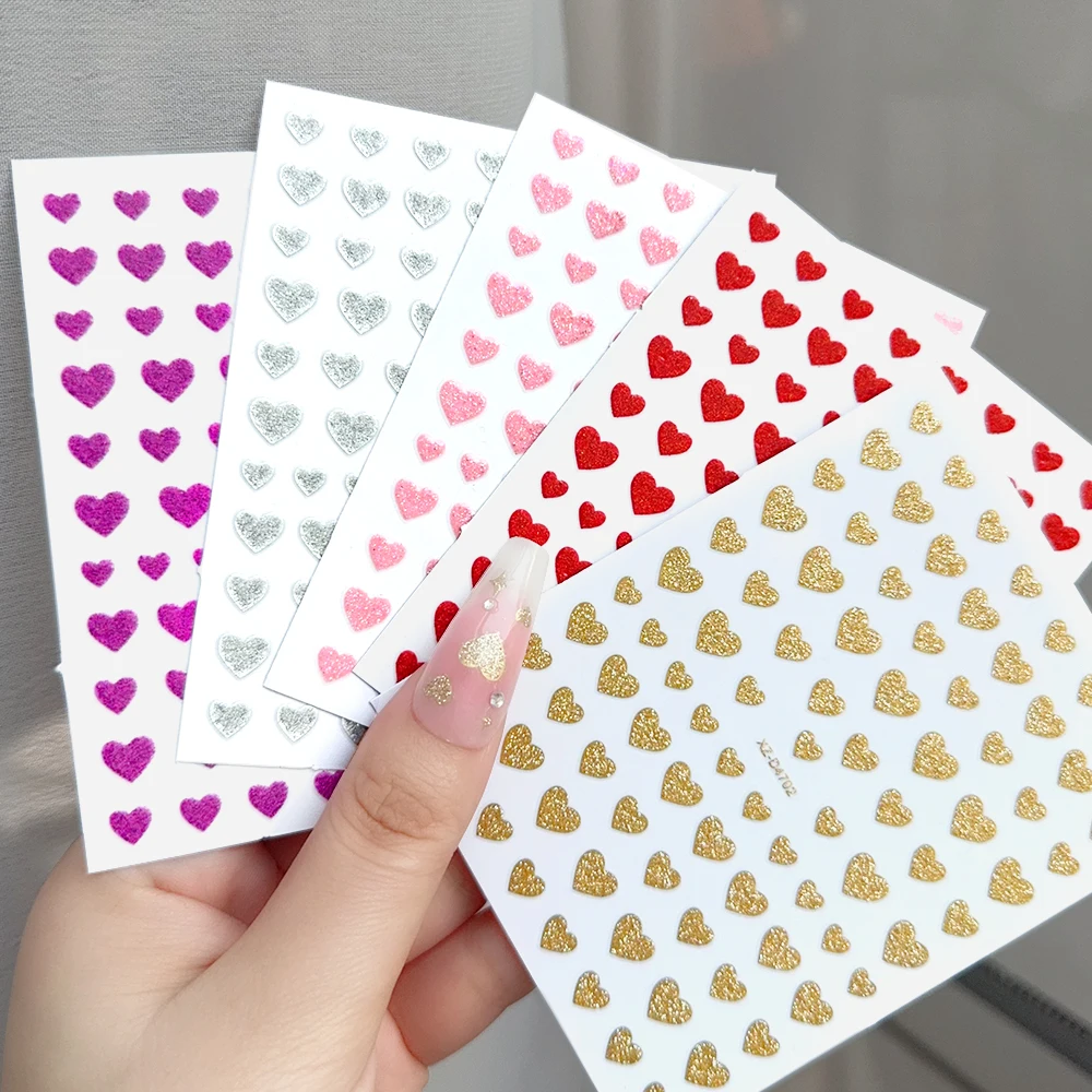 1pc 3D Valentijnsdag nagelstickers glitterpoeder liefde hart ontwerpen nagelstickers zelfklevende nagelbenodigdheden voor vrouwen en meisjes