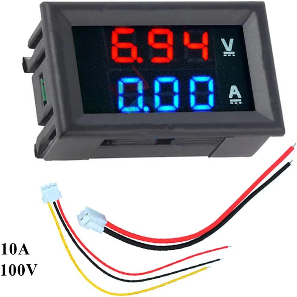 Digital Voltmeter Ammeter DC 100V 10A Amp Voltage Current Meter Tester 0.28 Inch Dual LED Display Panel with Connect Wires