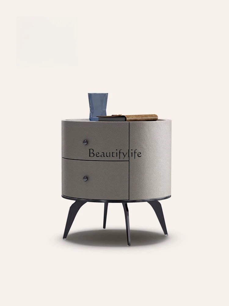 

Natural marble round bedside table high-end modern minimalist bedside table