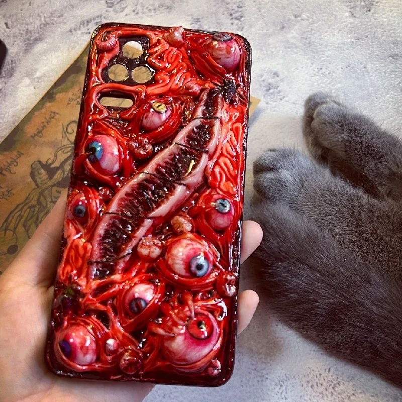 4168 Original 3D Handmade Mobile Phone Case Bloody Cthulhu Eyes Horror Tentacle Wound Gothic Style Mobile Phone Case Custom Gift