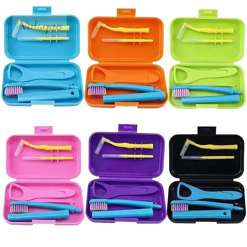 Dental Cleaning Care Kits Orthodontic Oral Care Brush Tongue Scraper Interdental Brush Travel Set Portable Clean Hygiene Case