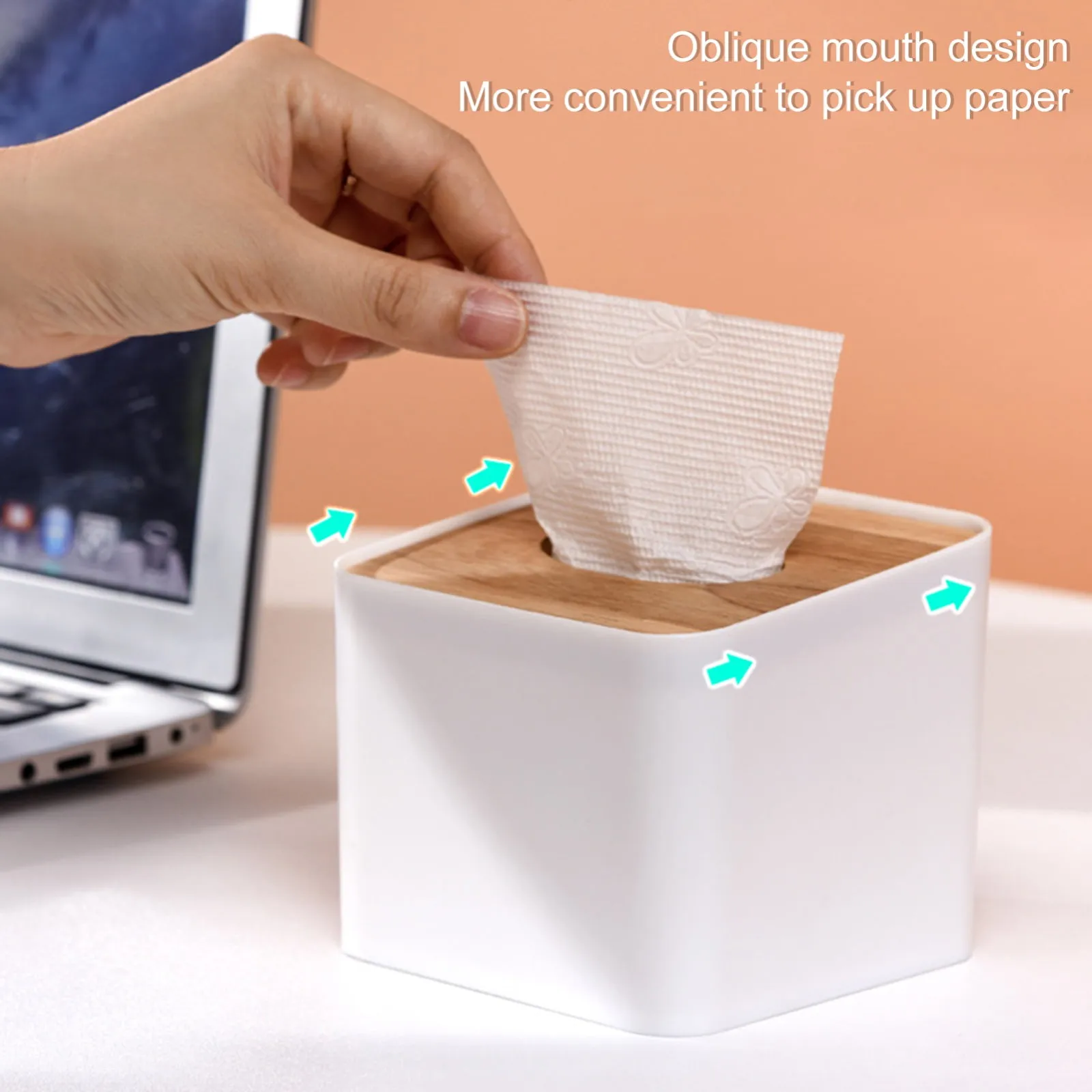 Plastic Tissue Box Wooden Lid Square Napkin Holder Container Wet Tissue Paper Dispenser Case Modern Home Car Tissue Organizer - view 4