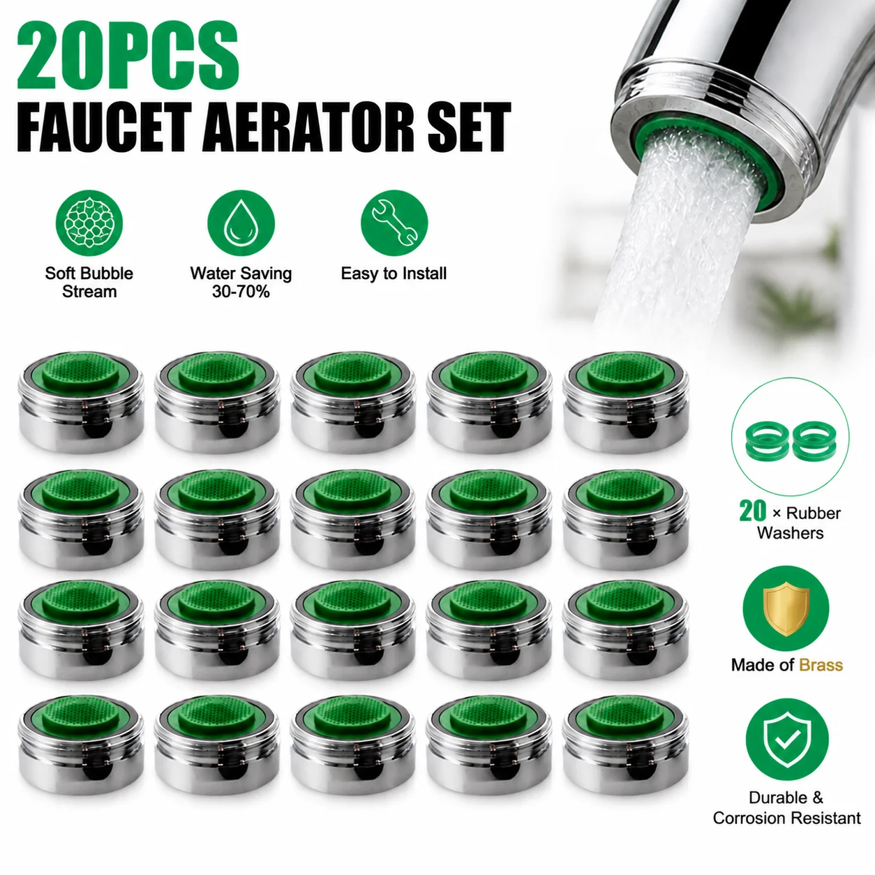 20 Pcs Mesh Mouth Bubbler Faucet Filter Mouth Faucet Accessories 4-6-8 Liters Constant Flow Water Saver Swivel  Aerator  Faucets