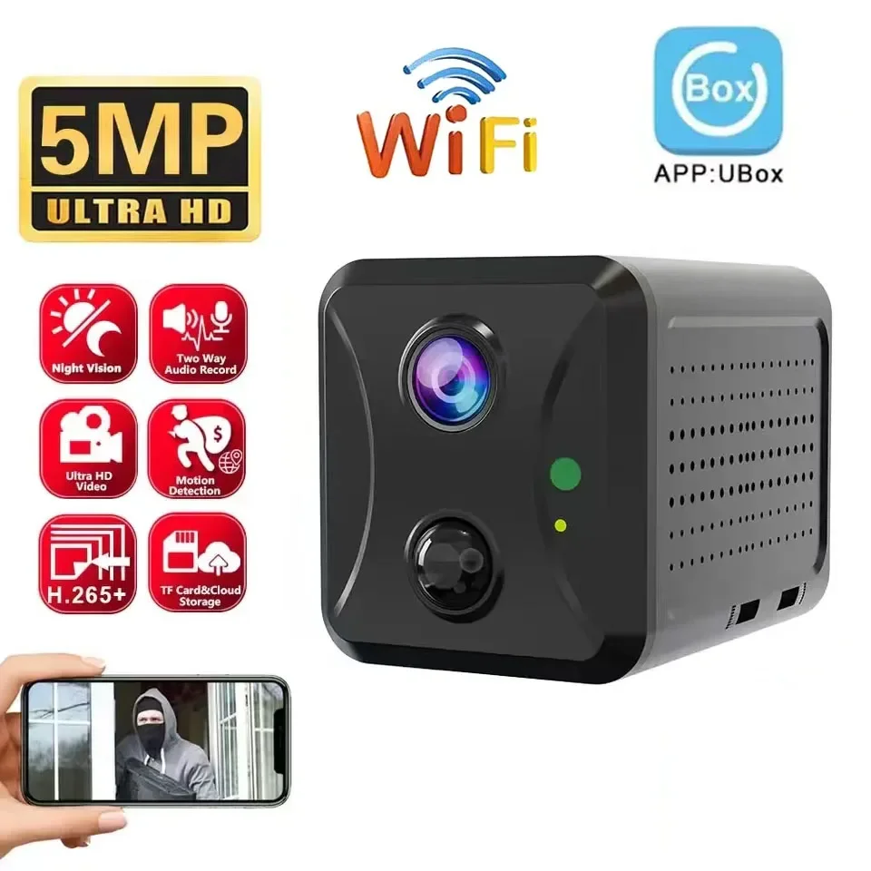 

IP-камера Ubox 5MP Wi-Fi, домашняя камера наблюдения, домофон, PIR, инфракрасное обнаружение, мини-камера детской безопасности, IP-камера