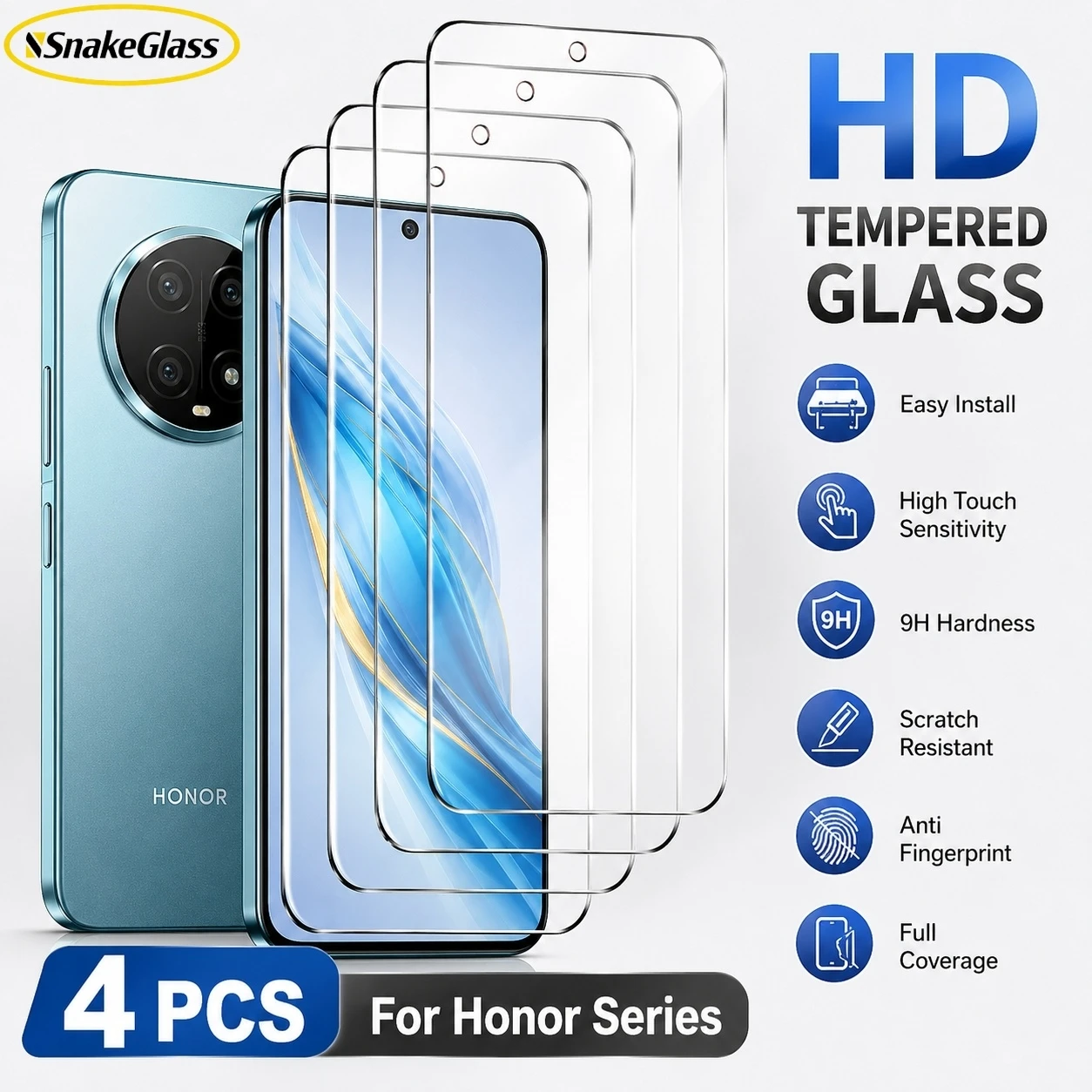 Protector de pantalla de vidrio templado HD, antiarañazos, para Honor 600, 400 Lite, 500 Pro, 50 Lite, 20i, X9, X8, 20 Pro, 600 Pro, 10 Lite, 300, 4 unidades