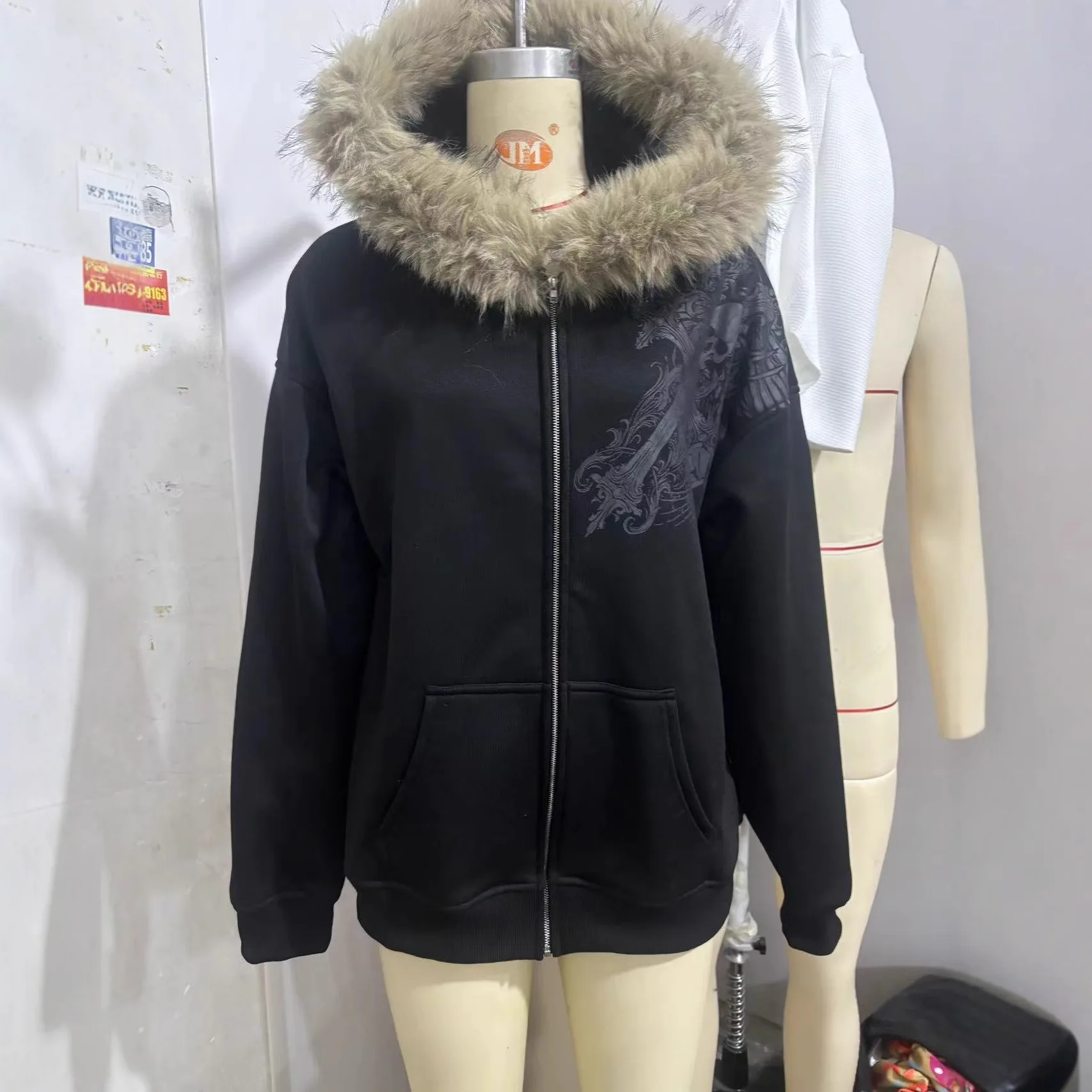 2025 moda feminina slim fit personalidade casual simples quente pelúcia zíper manga comprida moletom com capuz