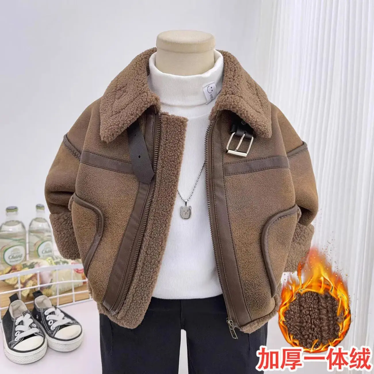 

Детская меховая куртка для детей от 2 до 9 лет, осенне-зимняя новая модная детская замша и плюшевое толстое пальто для мальчиков