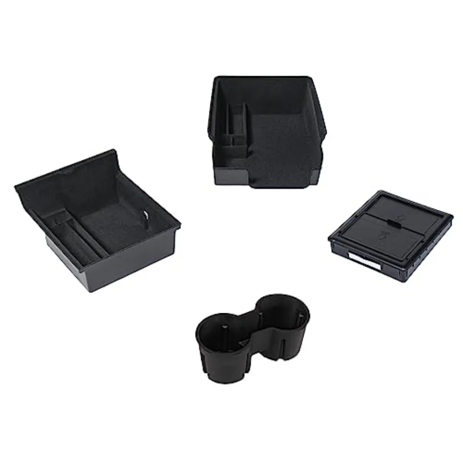 4 PCS Center Console Organizer and Cup Holder Insert Compatible With 2021-2023 Model 3 2021-2024 Model Y, Flocked/Silica Rubber