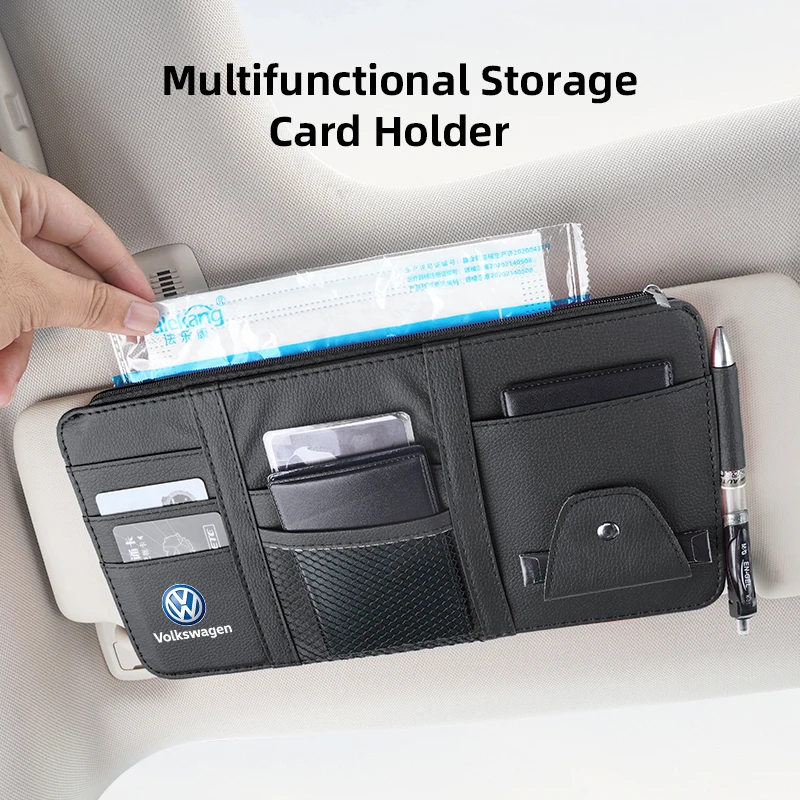 PU Leather Car Sun Visor Ticket Card Storage Bag Accessories For Volkswagen GTI Scirocco Magotan Polo GTD Jetta Bora T5 Lavida