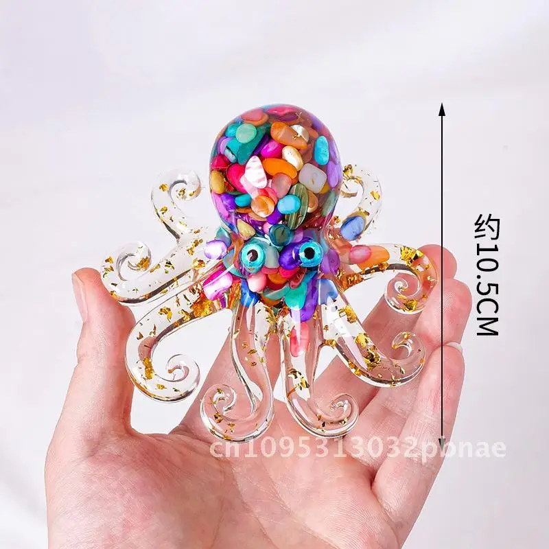 

Natural Crystal Gravel Gum Dropping Resin Octopus Resin Crafts Home Office Desktop Octopus Squid Ornaments