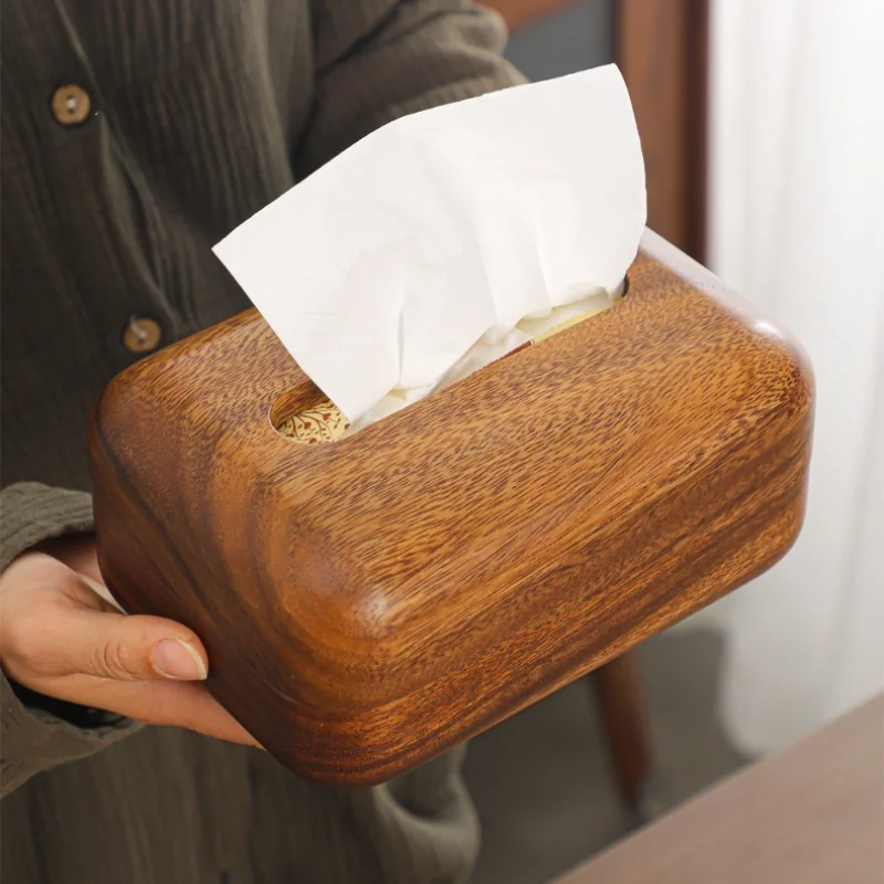 New Chinese Style Simple Paper Box Black Walnut Wood Magnet Hollowed Out Bread Tissue Box