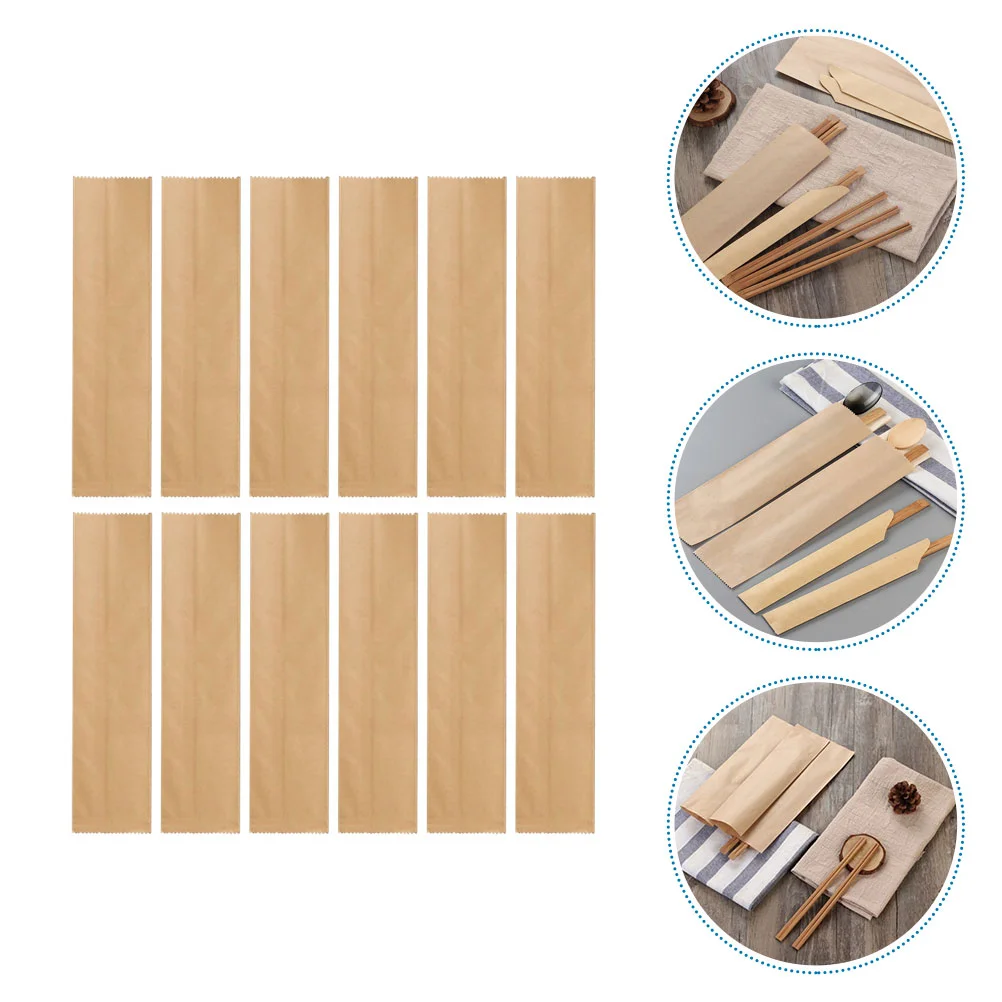 

200 Pcs Kraft Paper Chopsticks Set Package Bags Gift Tableware Cutlery Wrap for Storage Small Travel