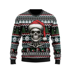 Felpa di buon natale stampata in 3D per uomo felpe con motivo scheletro divertente Casual Harajuku top oversize girocollo Pullover