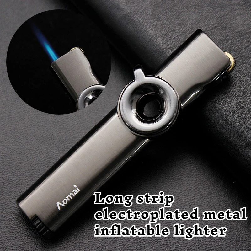 Long Strip Electroplated Metal Grinding Wheel Inflatabl Lighter with Direct Flame Setting and Personalized Cigarette Accessories