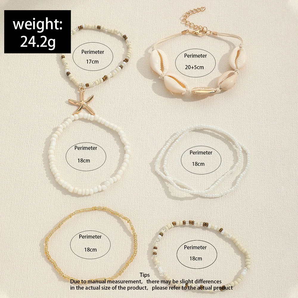 7pcs Bohemian Multilayer Ocean Style Starfish Shell Beads Summer Bracelets For Women Jewelry Perfect For Beach Vacation Festival