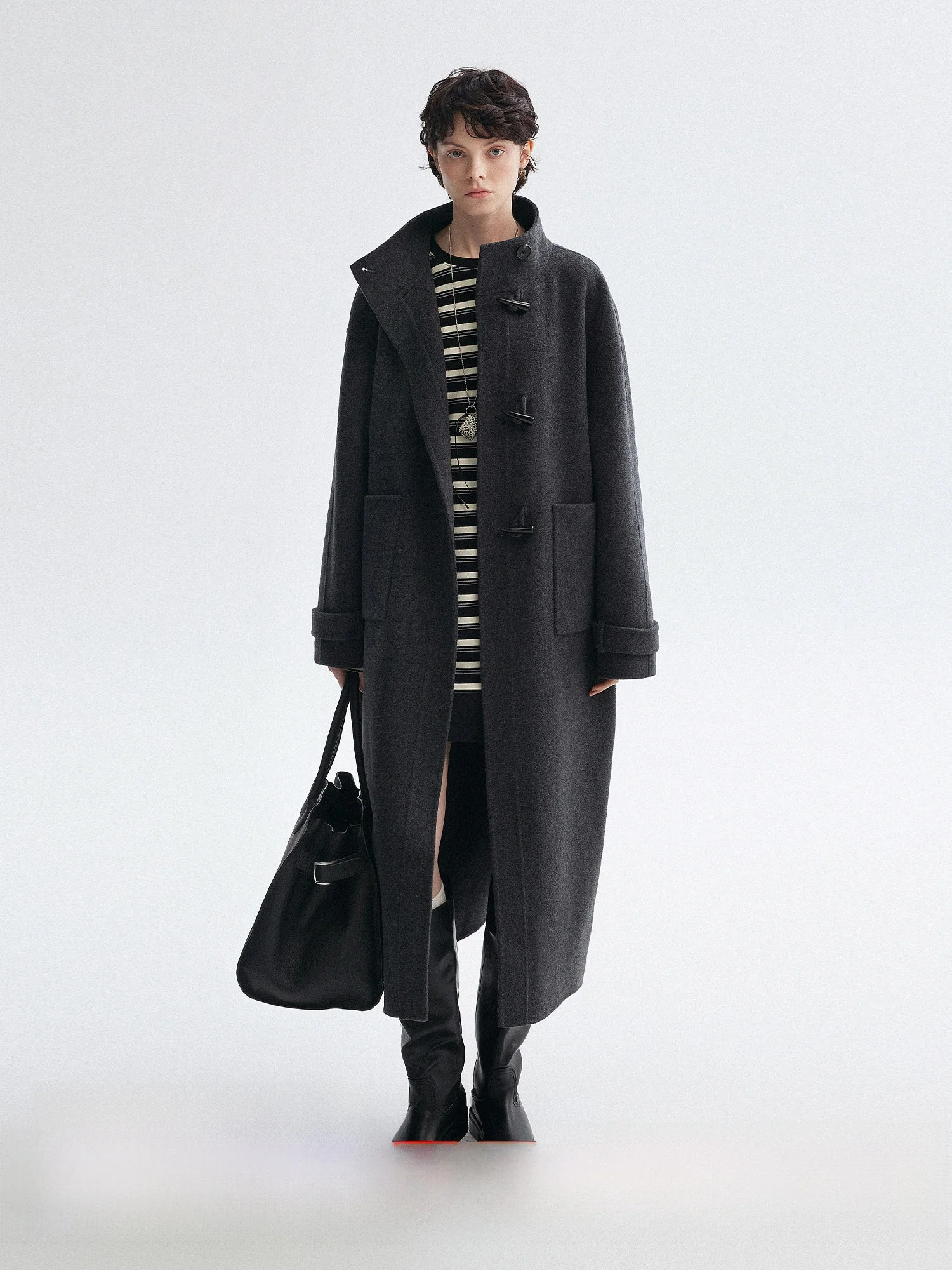 

Пальто MOLY CHO из двустороннего шерстяного твида, женское, средней длины, с воротником-стойкой, простое, элегантное, удлиненное