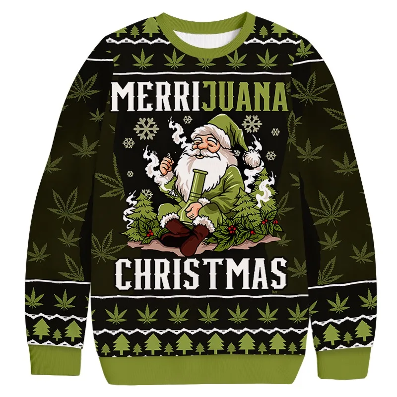 

Vintage Stoner Santa Christmas Ugly Sweatshirt 2026 Autumn Harajuku Long Sleeve O-neck Chic Pullover Texture Fabric Men's Clothe