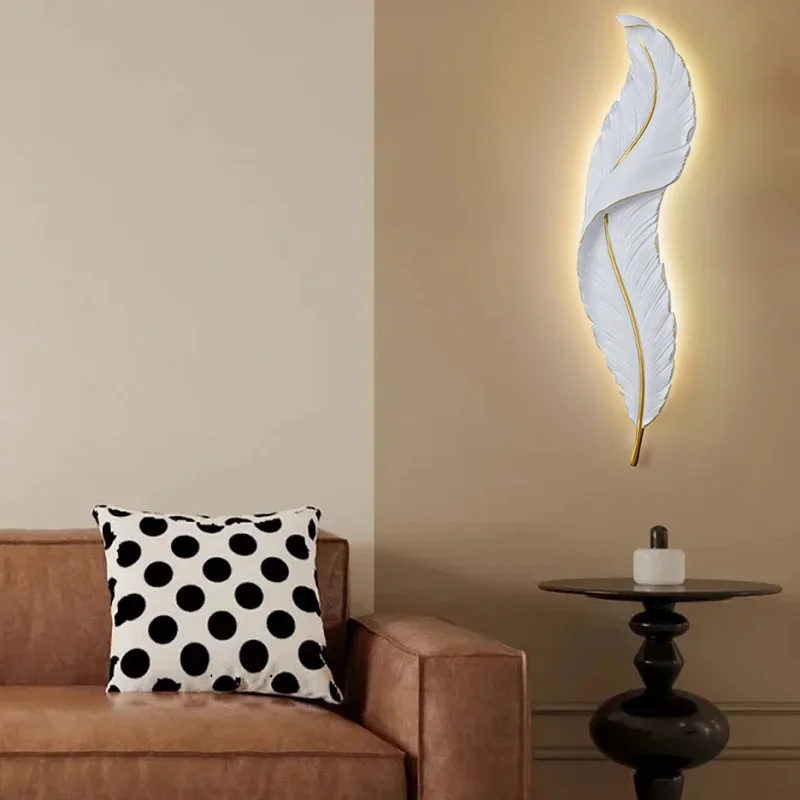 Lámpara de pared Led de plumas, iluminación de cabecera de dormitorio, sala de estar, Fondo de Tv, decoración de pared de resina, nórdica, moderna y