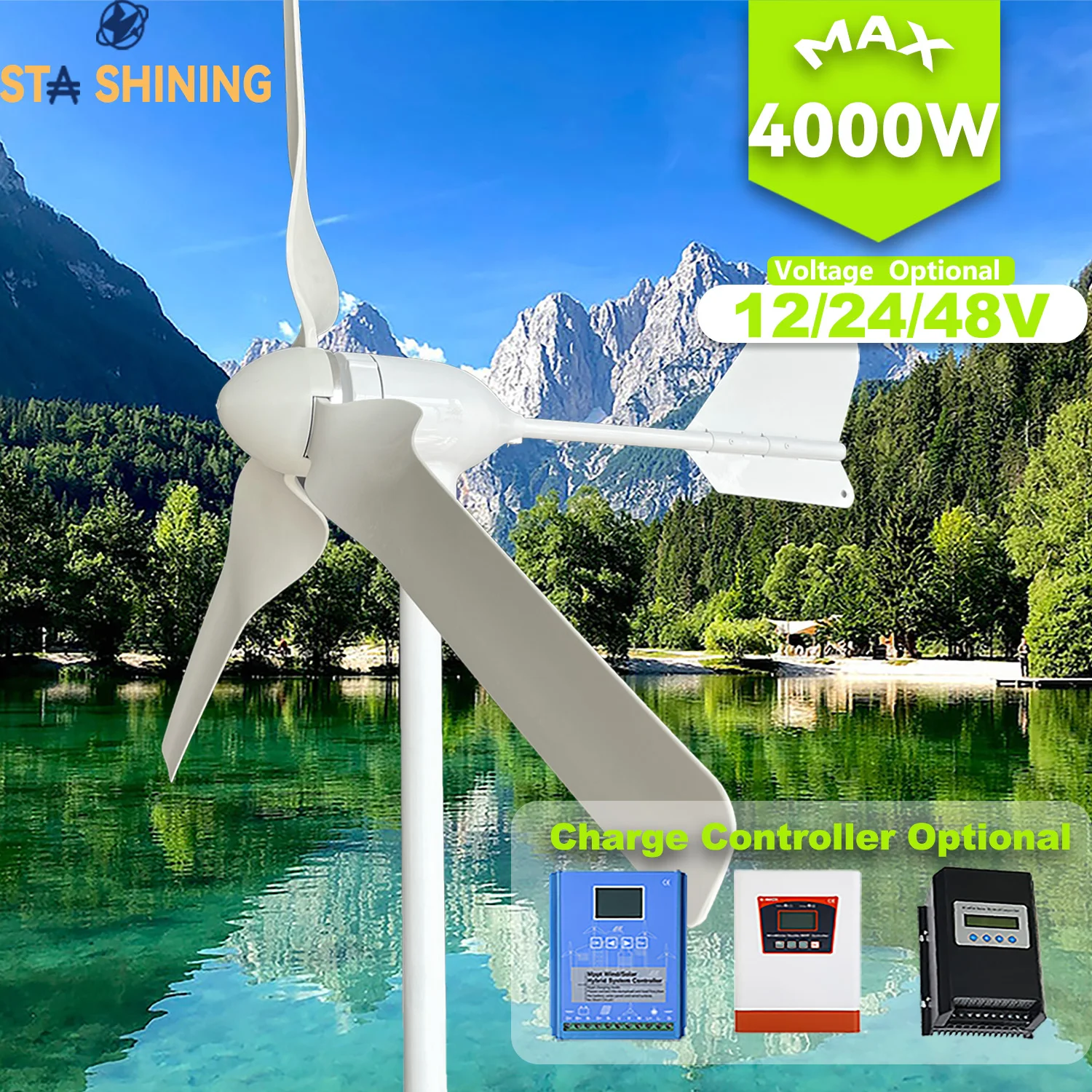 

【Higher-Output】Horizontal Wind Turbine Generator 4000W Windmill w/MPPT Charger/Hybrid Solar Wind Power System, Home Use 3 Blades