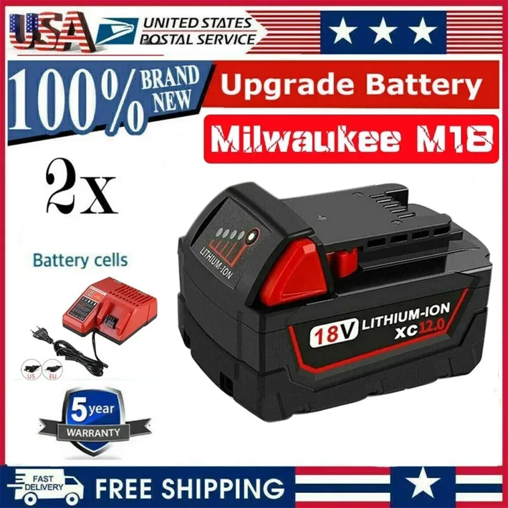 

Зарядное устройство, перезаряжаемая батарея для Milwaukee M18 M18B6 18V XC 9Ah 6Ah li-ion батарея 48-11-1860