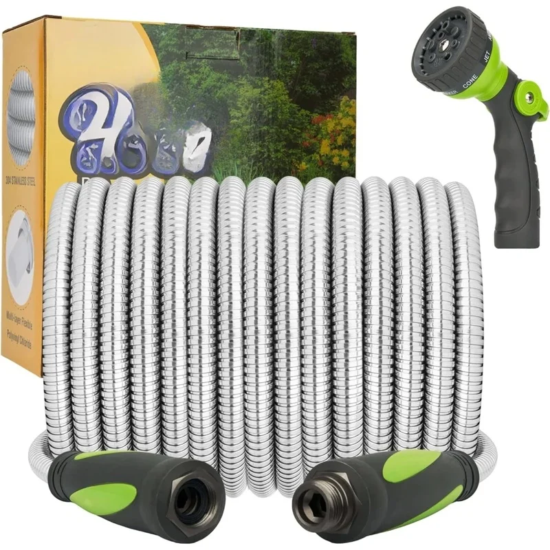 

75 FT Heavy Duty Flexible Garden Hose with Swivel Handle & 8 Function Nozzle, Lightweight Metal, No Kink Design