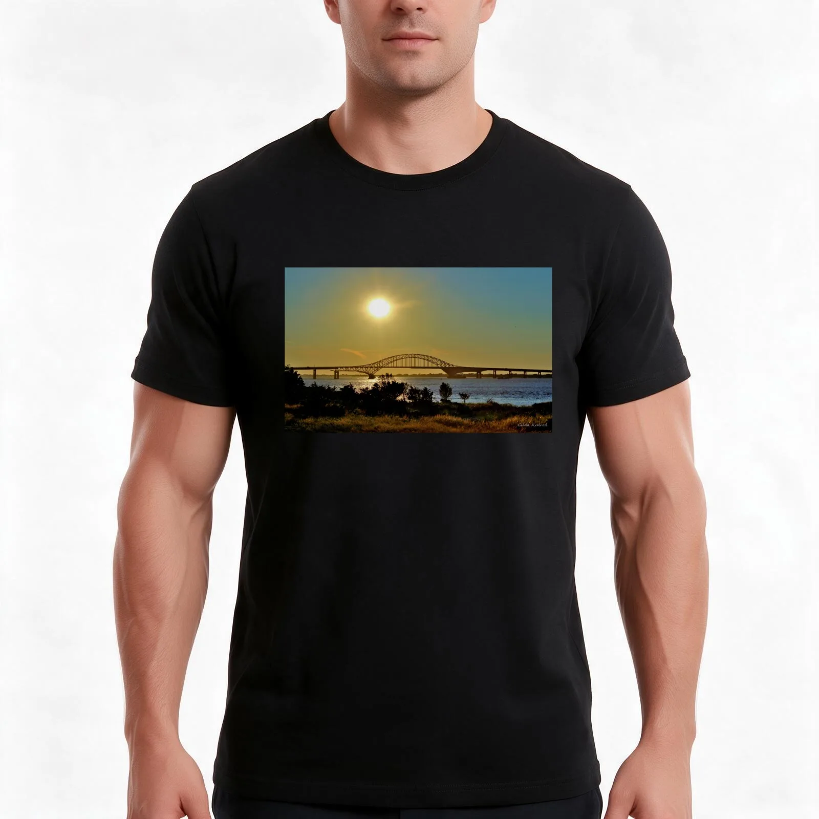 Summer Sunset Over Robert Moses Beach Bridge T-Shirt Summer Casual Cotton Tee Oversized Streetwear Tops Vintage Graphic Print
