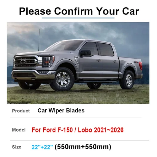 Imagen 2 del producto 22 ""+ 22"" para Ford F-150 F150 Lobo 2021 ~ 2026 2022 2023 limpiaparabrisas de coche limpiaparabrisas delanteros de goma cepillos accesorios de herramientas para automóviles