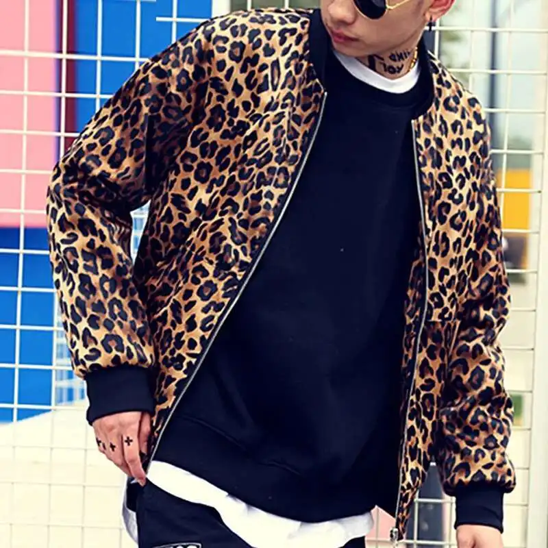 Leopard Print Baseball Jacket Fashion Style Mens 2020 Autumn Jacket Classic Personality Hip Hop Coat Nightclub Bar Hairdresser