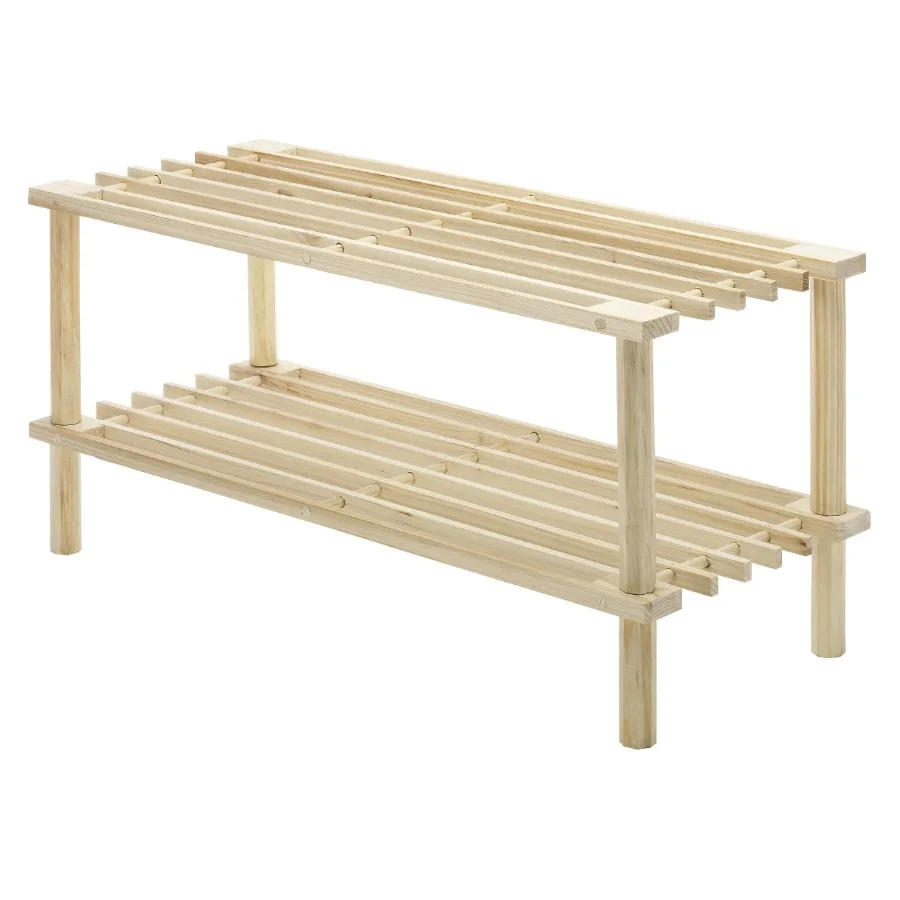 2-Tier Natural Wood Shoe Rack Space-Saving Household Shelf 6-Pair Capacity