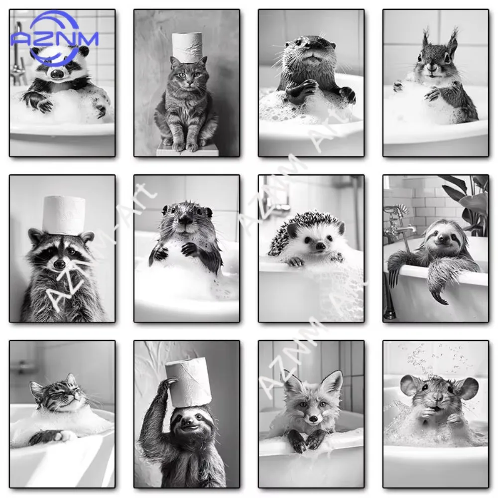 Black and White interesting Cute Animal Posters Squirrel sloth 1Pc Canvas Painting Wall Art Bathroom Living Room Home Decor