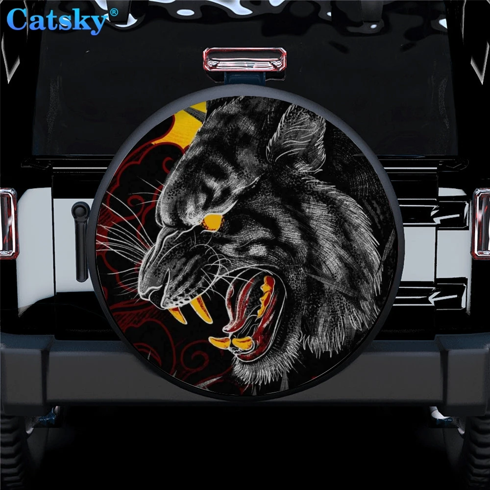 tiger Animal Car Tire Covers Protection Sunscreen Custom Fittings Fit Off Road Vehicle SUV14 15 16 17 Inch Tire Covers