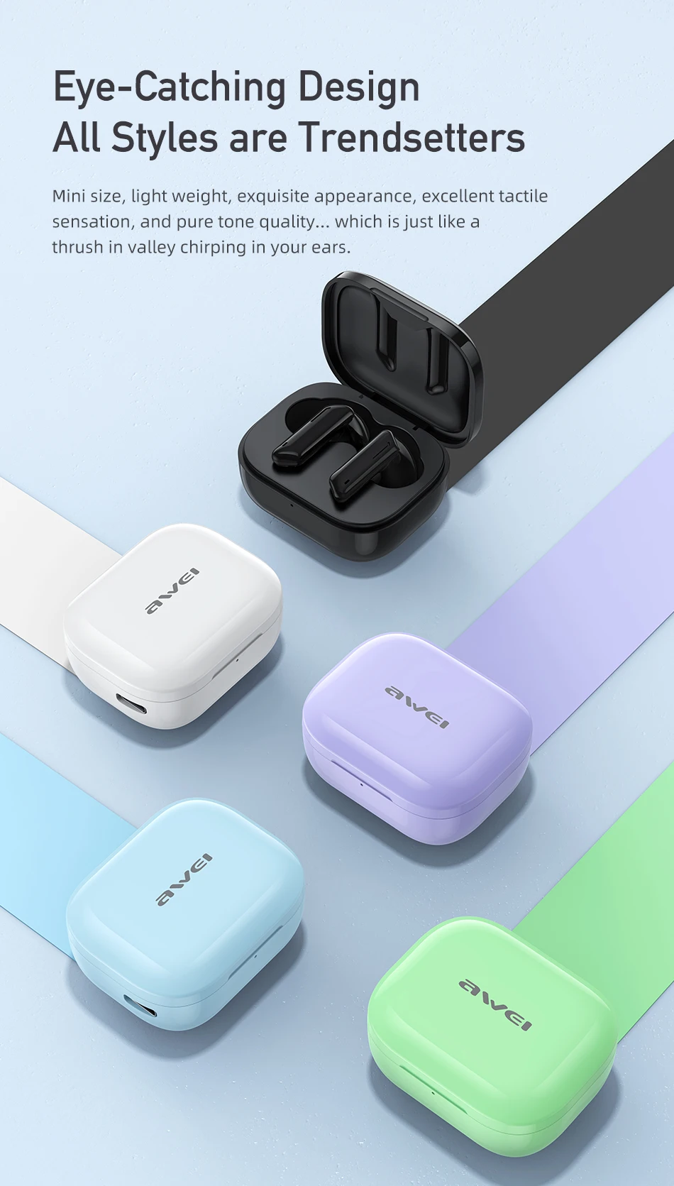 Awei-Bluetooth 5.3を搭載したTWSワイヤレスヘッドセット,ゲーム用の内蔵マイクを備えたミニスポーツヘッドセット