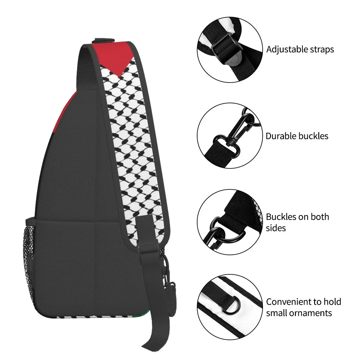 Bandolera con bandera de Palestina, bolso de pecho, Hatta, Kufiya, Keffiyeh, mochila de hombro, mochila de día para viaje y ciclismo