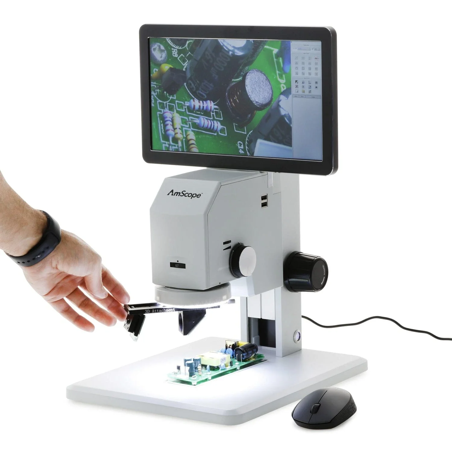 Microscopio digitale AmScope 3D per ispezione industriale con ingrandimento 0.7X-4.5X, schermo HD da 11.6 \