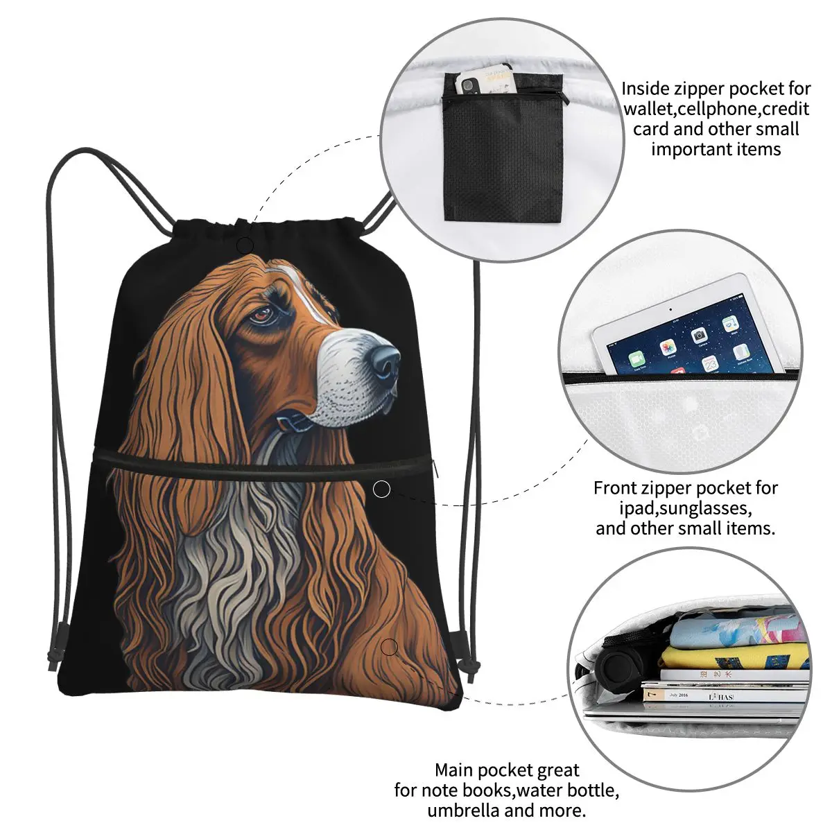 Afghan Hound (Stiker dan cetakan) ransel tas tali serut mode bundel tas sepatu saku untuk siswa sekolah