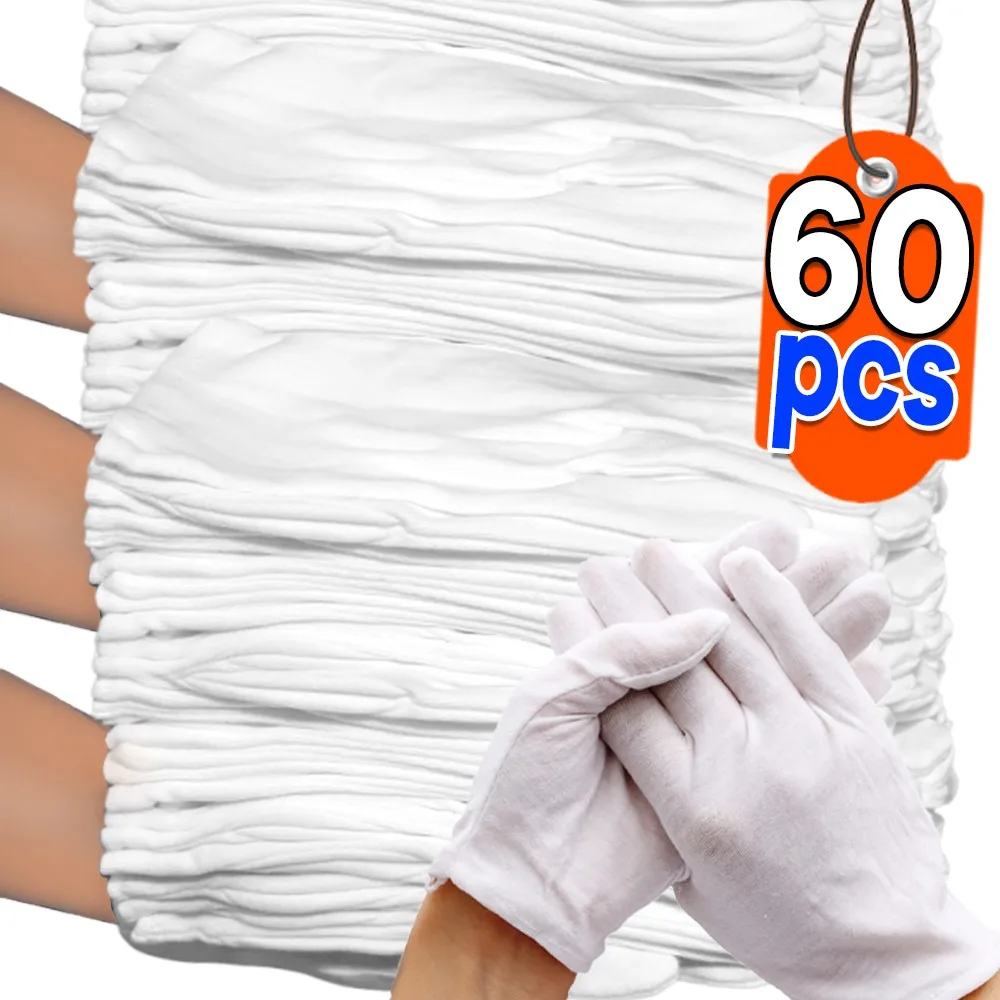 30/1pairs White Full Finger Etiquette Cotton Gloves  Men Women Waiters/Drivers/Jewelry/Workers Mittens Sweat Absorption Gloves