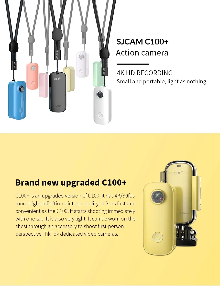 Caméra à pouce SJCAM C100 Plus 4K WiFi 30M, caméscope DV étanche pour Sport d'action