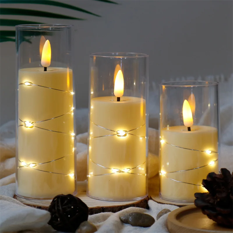 3PCS/Set Christmas Led Candle Lights with Star String AA Battery Operated Fake Tealight Candles for Xmas Party Wedding Decoratio