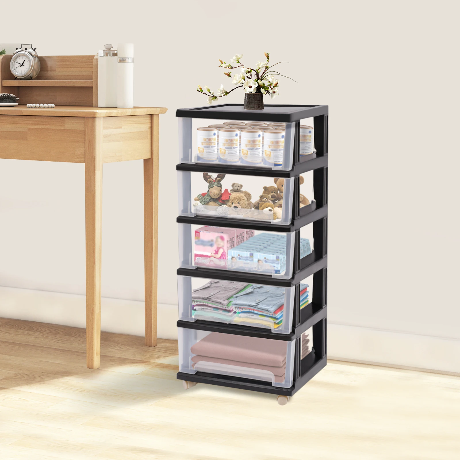 5 Drawer Storage Drawers and Personal Organizer, Heavy-Duty Plastic Containers for Storing Arts, Crafts, Sewing Accessories