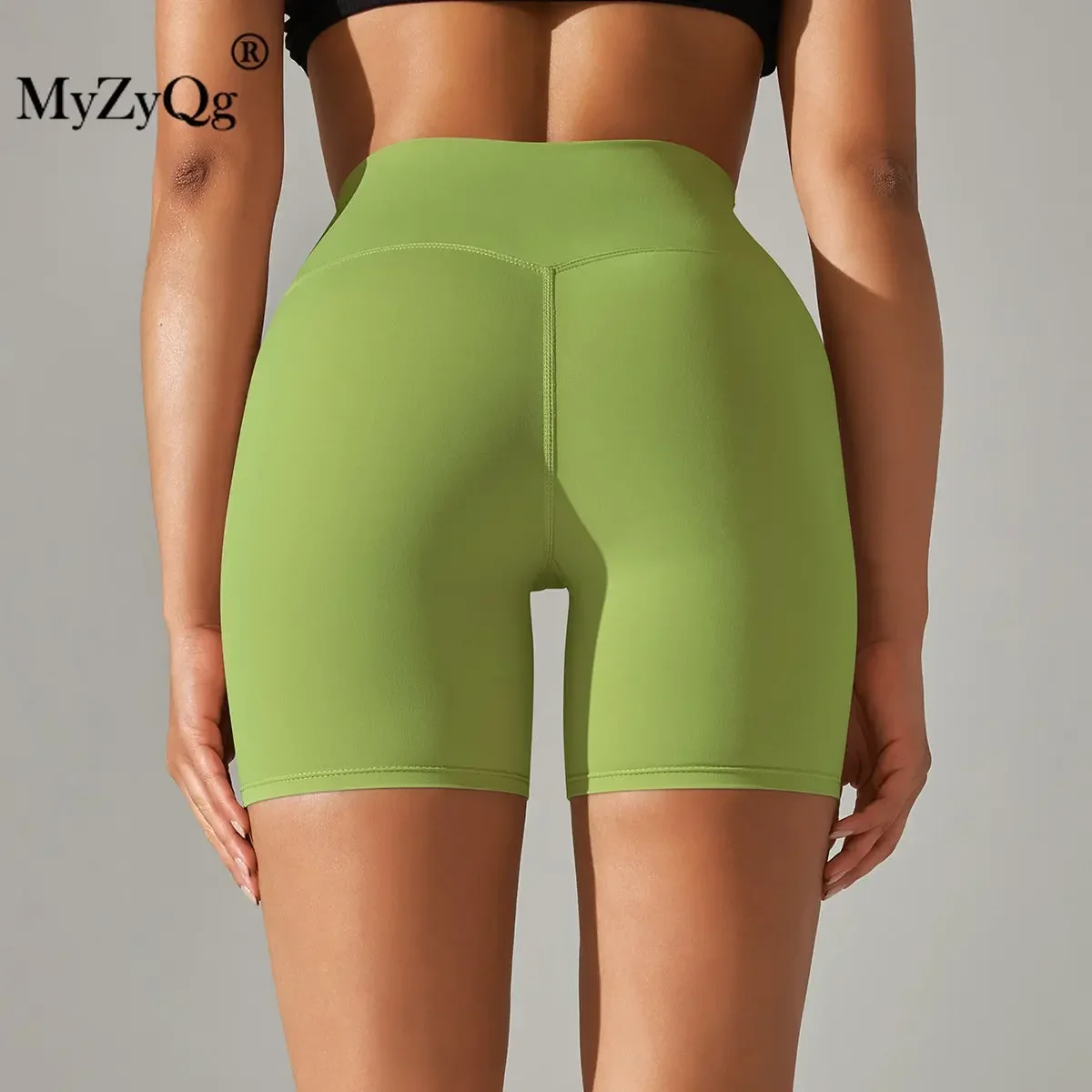 MyZyQg Summer New Solid Color Yoga Shorts Double-sided Hairy Tight Height Waist Elastic Sports Fitness Three-point Pants