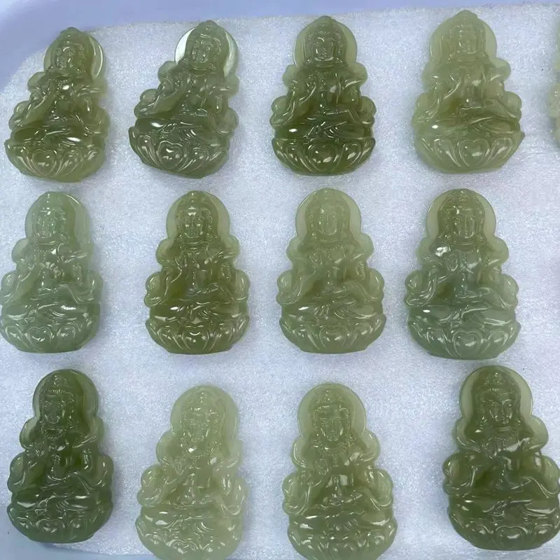 Hetai Jade Green Qinghai Material Unisex Guanyin Double-Sided Pendant, Translucent With No Black Spots