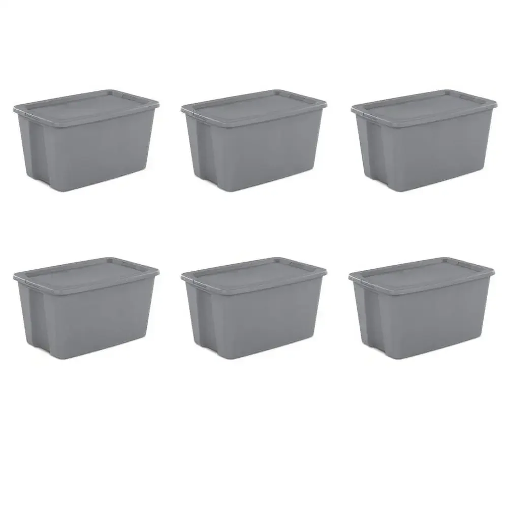 6-Pack 30 Gallon Plastic Storage Totes with Snap-Lock Lids Gray Stackable Storage Bins Household Organization