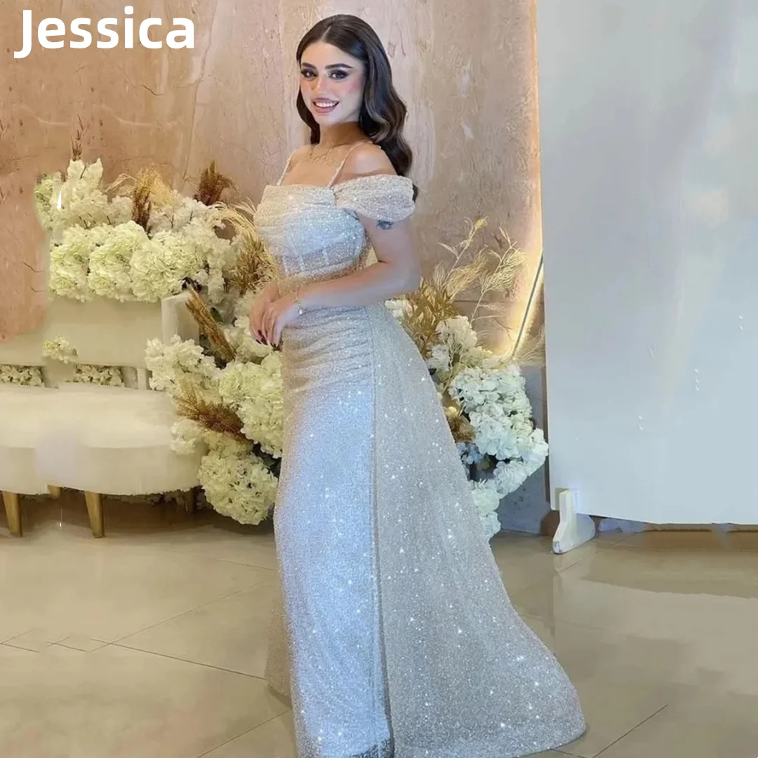 Jessica Saudi Arabia Ladies Evening Dress فساتين السهرة Mermaid Glitter Luxury Evening Dress Wedding Guests Party Dress