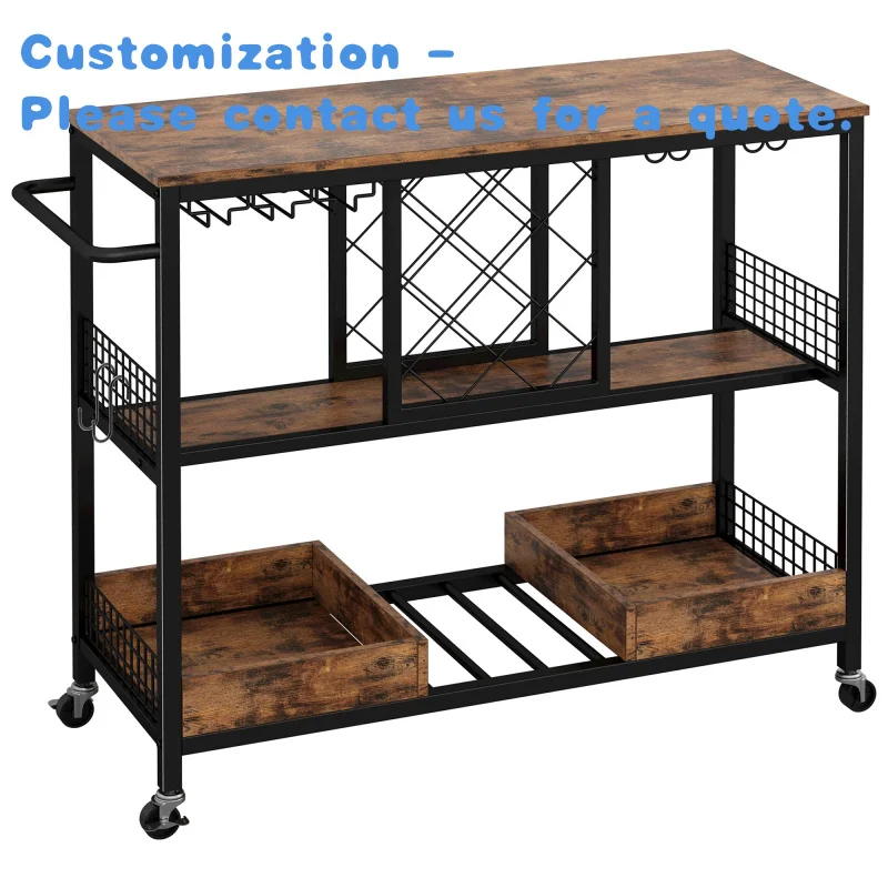 

custom.Bar Cart Luxury on Wheels Kitchen Storage Cart Home Wood and Metal Frame--Customization
